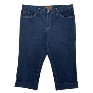Capri Jeans Size 12 BITTEN By JP Denim Spandex Stretch Cuffed Retro Dark Wash